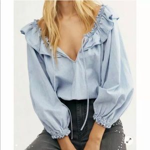 Free People Chambray Top Lily of the Valley XS